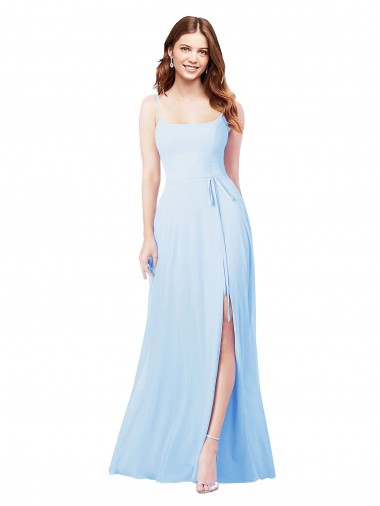 Light Sky Blue Soft Chiffon Spaghetti Straps Long Sleeveless Bridesmaid Dress Southampton