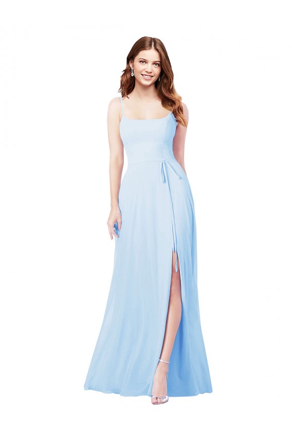 Light Sky Blue Soft Chiffon Spaghetti Straps Long Sleeveless Bridesmaid Dress Southampton