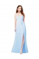Light Sky Blue Soft Chiffon Spaghetti Straps Long Sleeveless Bridesmaid Dress Southampton