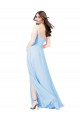 Light Sky Blue Soft Chiffon Spaghetti Straps Long Sleeveless Bridesmaid Dress Southampton