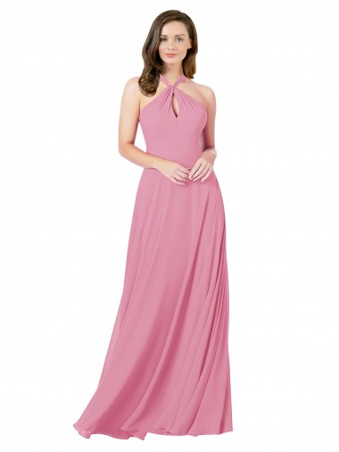Keyhole Back Soft Chiffon Halter Neck Long Sleeveless Prom Dress / Bridesmaid Dress Southampton