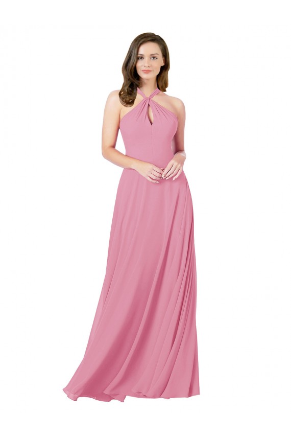 Keyhole Back Soft Chiffon Halter Neck Long Sleeveless Prom Dress / Bridesmaid Dress Southampton