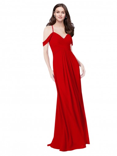 Open Back Dark Red Soft Chiffon V-Neck Long Sleeveless Bridesmaid Dress Southampton