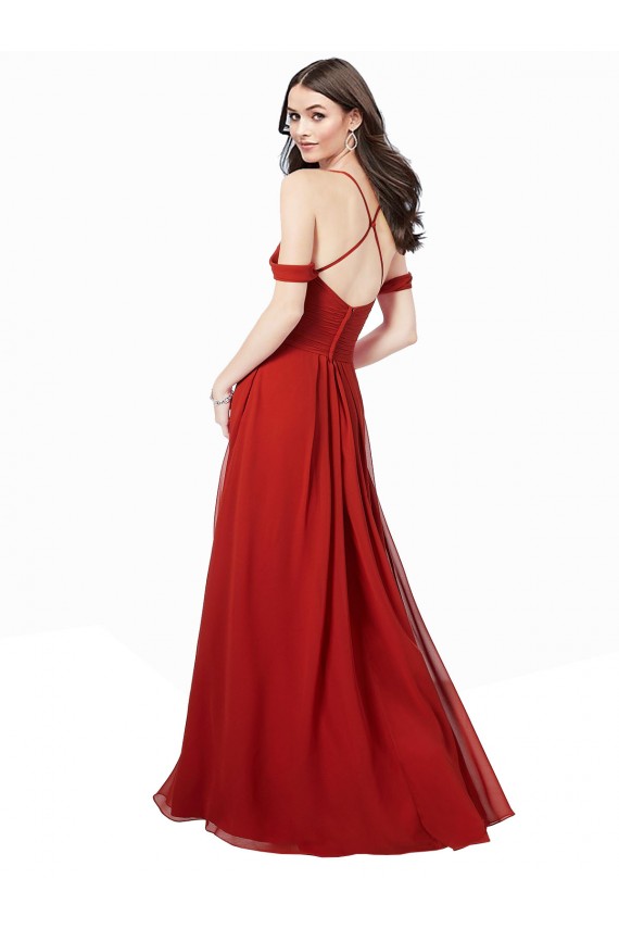Open Back Dark Red Soft Chiffon V-Neck Long Sleeveless Bridesmaid Dress Southampton