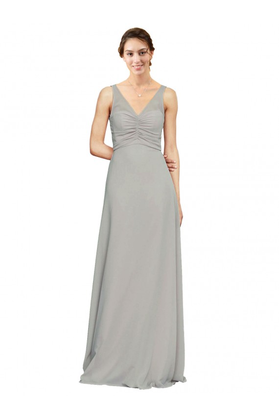 Silver Soft Chiffon V-Neck Long Sleeveless Bridesmaid Dress Southampton