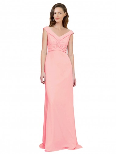 Salmon Soft Chiffon V-Neck Long Sleeveless Bridesmaid Dress Southampton