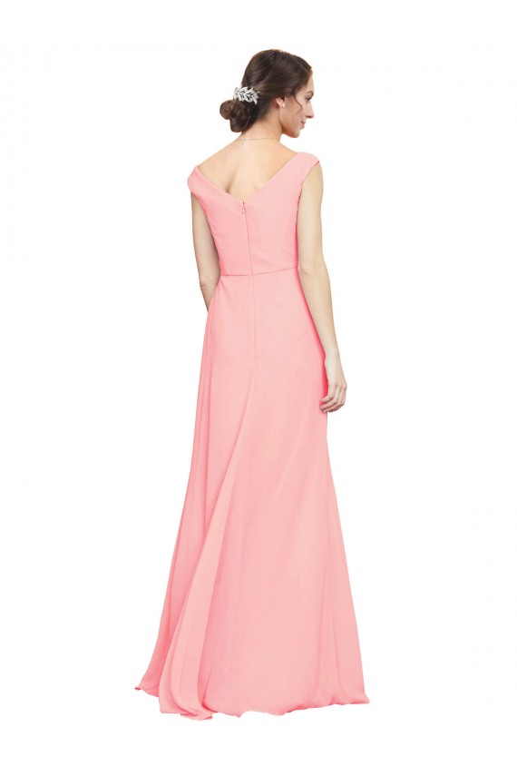 Salmon Soft Chiffon V-Neck Long Sleeveless Bridesmaid Dress Southampton