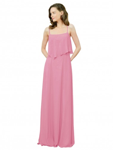 Skin Pink Soft Chiffon Spaghetti Straps Long Sleeveless Bridesmaid Dress Southampton