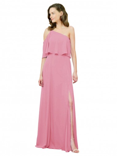 Skin Pink Soft Chiffon One Shoulder Long Sleeveless Bridal Party Dress Southampton