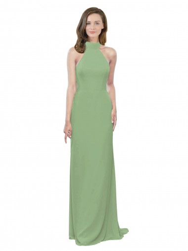 Soft Chiffon Halter Neck Long Sleeveless Formal Dress / Bridesmaid Dress Southampton