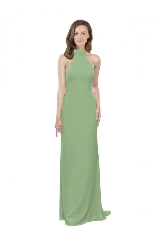 Soft Chiffon Halter Neck Long Sleeveless Formal Dress / Bridesmaid Dress Southampton