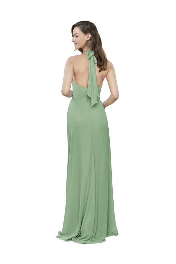 Soft Chiffon Halter Neck Long Sleeveless Formal Dress / Bridesmaid Dress Southampton