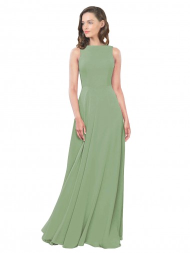 Seagrass Soft Chiffon Square Neck Long Sleeveless Bridesmaid Dress Southampton