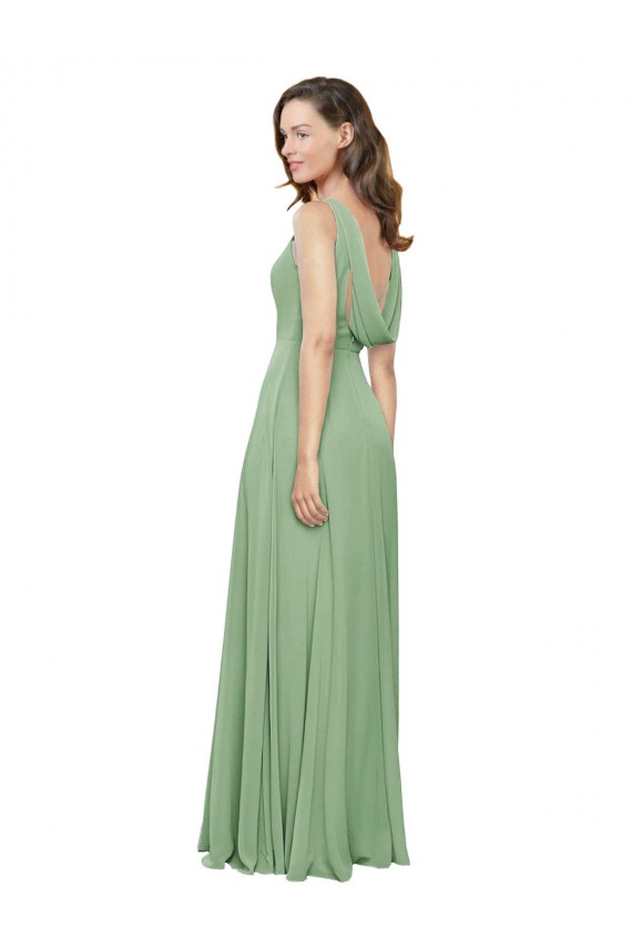 Seagrass Soft Chiffon Square Neck Long Sleeveless Bridesmaid Dress Southampton