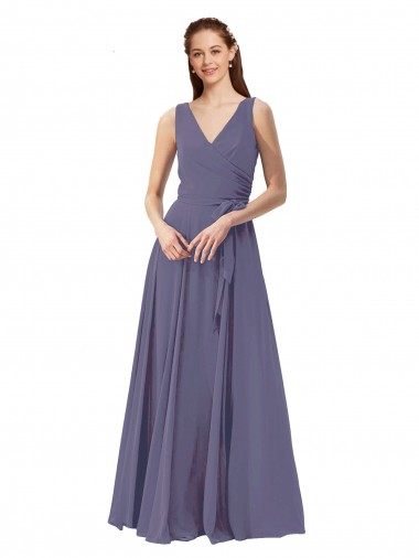 Silver Stone Soft Chiffon V-Neck Long Sleeveless Bridesmaid Dress Southampton