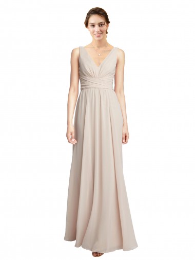 Cream Pink Soft Chiffon V-Neck Long Sleeveless Formal Dress / Bridesmaid Dress Southampton