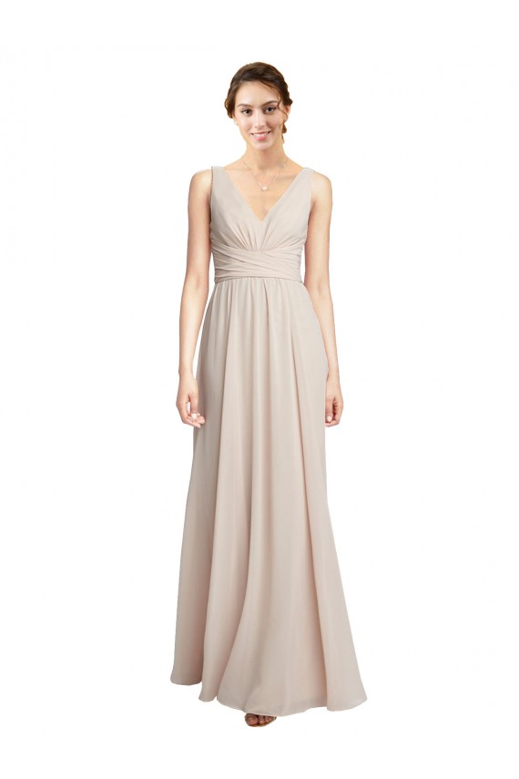 Cream Pink Soft Chiffon V-Neck Long Sleeveless Formal Dress / Bridesmaid Dress Southampton