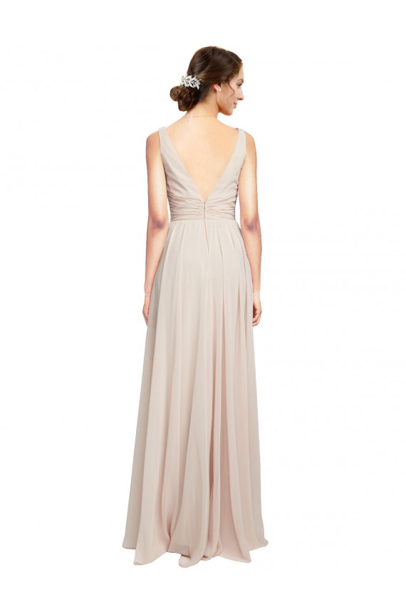 Cream Pink Soft Chiffon V-Neck Long Sleeveless Formal Dress / Bridesmaid Dress Southampton