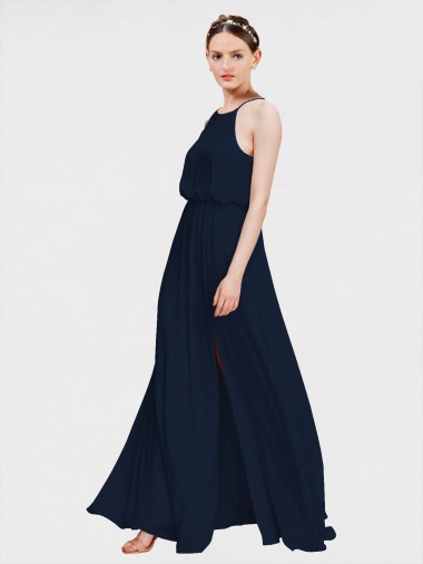Chiffon Halter Neck Long Floor Length Sleeveless Formal Dress / Bridesmaid Dress Southampton
