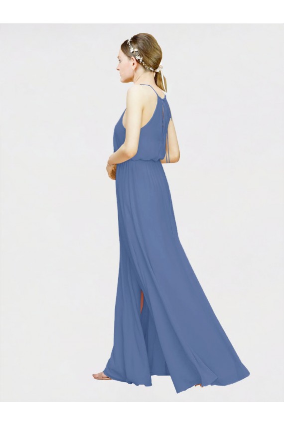 Chiffon Halter Neck Long Floor Length Sleeveless Formal Dress / Bridesmaid Dress Southampton