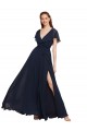 V-Back Chiffon V-Neck Long Cap Sleeves Evening Gowns / Bridesmaid Dresses Southampton