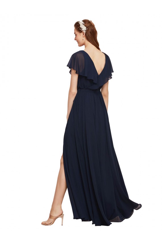 V-Back Chiffon V-Neck Long Cap Sleeves Evening Gowns / Bridesmaid Dresses Southampton