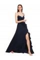 Open Back Dark Navy Soft Chiffon Spaghetti Straps Long Sleeveless Bridesmaid Dresses Southampton