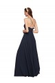 Open Back Dark Navy Soft Chiffon Spaghetti Straps Long Sleeveless Bridesmaid Dresses Southampton