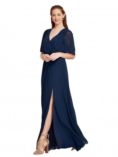 Soft Chiffon V-Neck Long Flutter Sleeves Bridesmaid Dress / Formal Dress Southampton