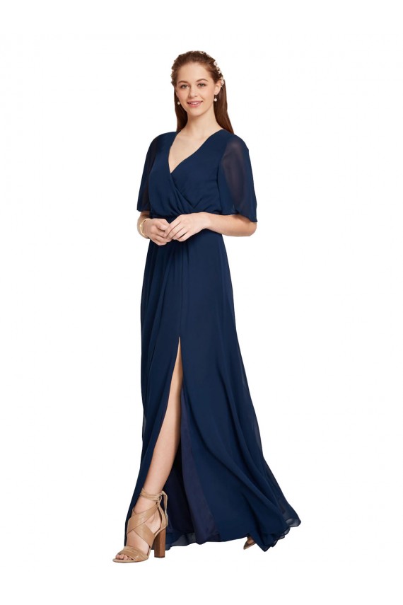 Soft Chiffon V-Neck Long Flutter Sleeves Bridesmaid Dress / Formal Dress Southampton