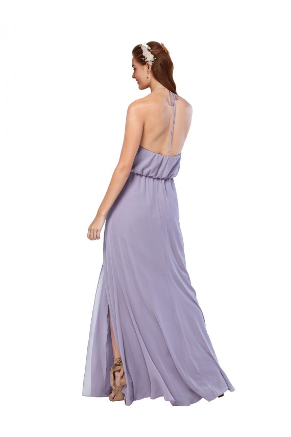 Open Back Dark Navy Chiffon Halter Neck Long Sleeveless Bridesmaid Dress / Evening Dress Southampton