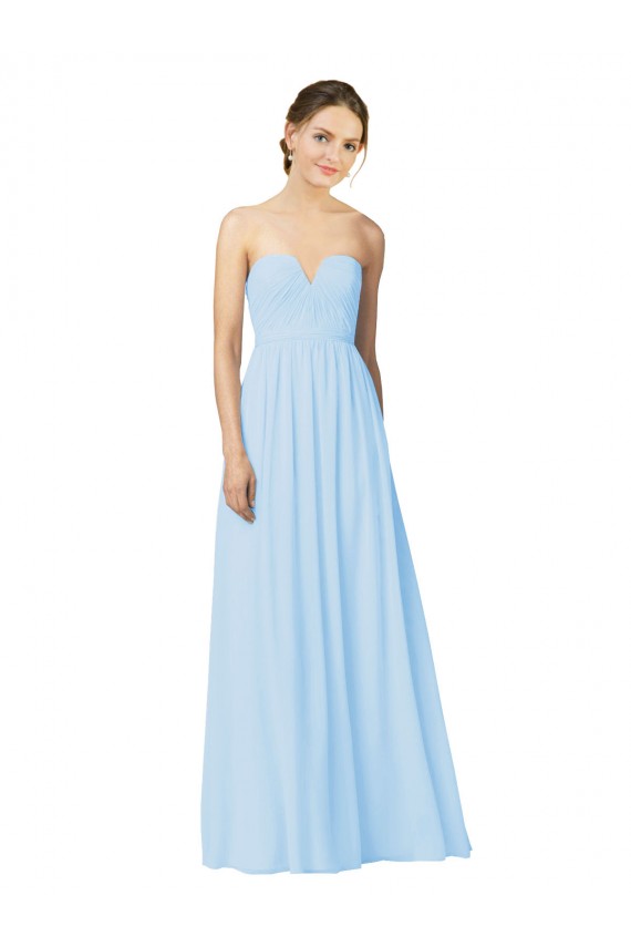 Light Sky Blue Soft Chiffon Sweetheart Long Sleeveless Formal Dress / Bridesmaid Dress Southampton