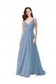 Dusty Blue Chiffon V-Neck Long Sleeveless Wedding Party Dress Southampton