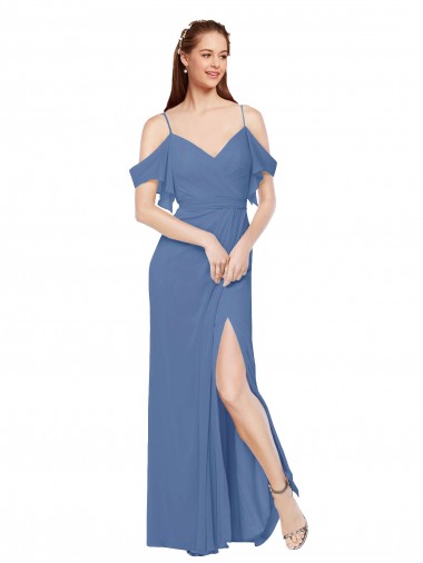 Windsor Blue Soft Chiffon Off the Shoulder Long Sleeveless Bridesmaid Dress Southampton