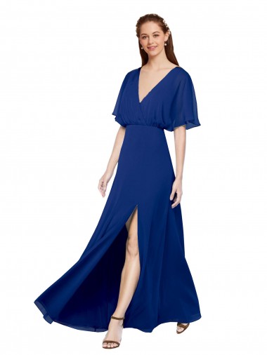 Open Back Chiffon V-Neck Long Flutter Sleeves Bridesmaid Dress / Evening Gowns Southampton