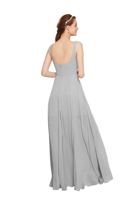 Dark Navy Chiffon Spaghetti Straps Long Sleeveless Bridesmaid Dress / Evening Dress Southampton