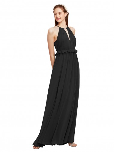 Keyhole Back Sheath Soft Chiffon Halter Neck Long Sleeveless Bridesmaid Dress Southampton