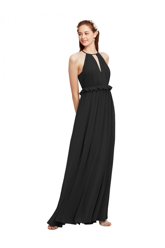 Keyhole Back Sheath Soft Chiffon Halter Neck Long Sleeveless Bridesmaid Dress Southampton