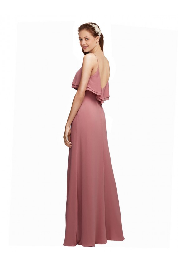 V-Back Chiffon Spaghetti Straps Long Floor Length Sleeveless Bridesmaid Dress Southampton