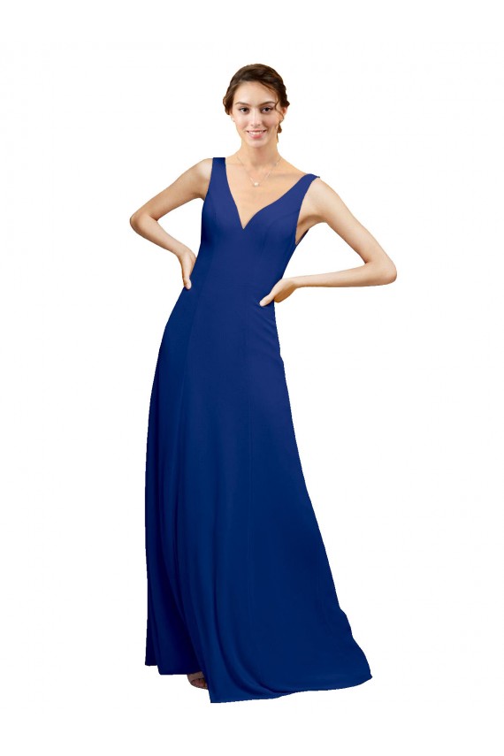 Low Back Chiffon V-Neck Long Floor Length Sleeveless Bridesmaid Dress Southampton