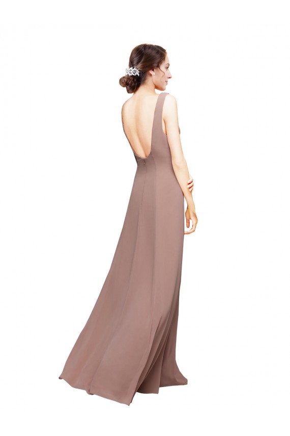 Low Back Chiffon V-Neck Long Floor Length Sleeveless Bridesmaid Dress Southampton