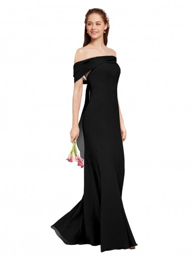 Black Soft Chiffon Off the Shoulder Long Sleeveless Prom Dress / Bridesmaid Dress Southampton