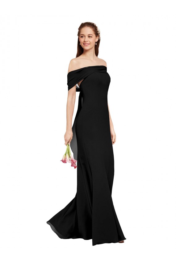 Black Soft Chiffon Off the Shoulder Long Sleeveless Prom Dress / Bridesmaid Dress Southampton