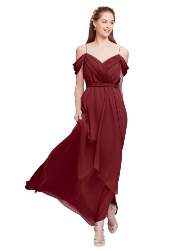 Burgundy Soft Chiffon Off the Shoulder Long Sleeveless Formal Dress / Bridesmaid Dress Southampton
