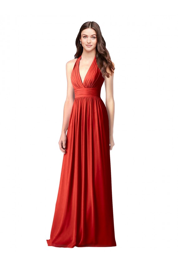 Open Back Soft Chiffon Halter Neck Long Sleeveless Bridesmaid Dress / Formal Dress Southampton