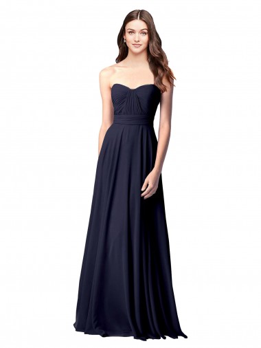 Open Back Dark Navy Soft Chiffon Sweetheart Long Sleeveless Evening Dress / Bridesmaid Dress Southampton