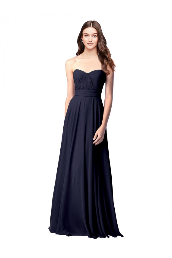 Open Back Dark Navy Soft Chiffon Sweetheart Long Sleeveless Evening Dress / Bridesmaid Dress Southampton