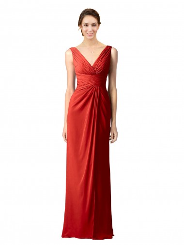 V-Back Red Soft Chiffon V-Neck Long Sleeveless Bridesmaid Dress Southampton