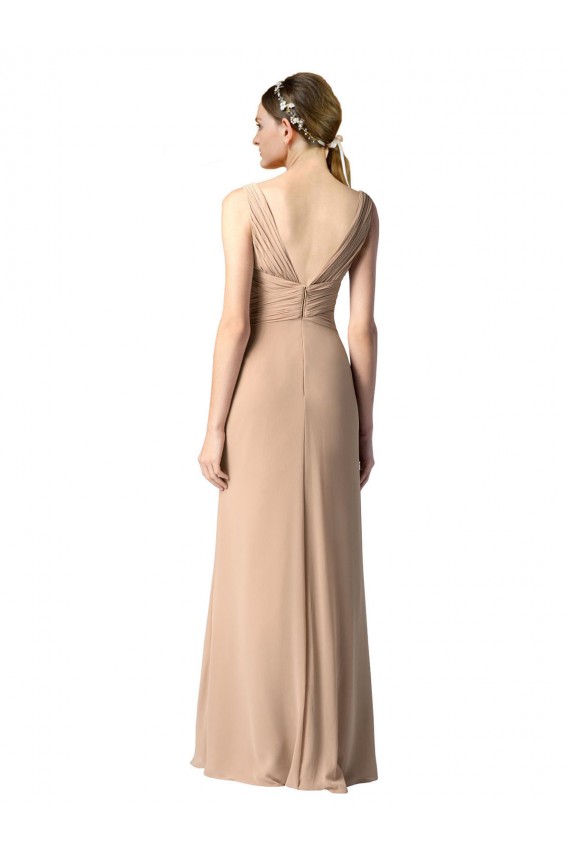 V-Back Red Soft Chiffon V-Neck Long Sleeveless Bridesmaid Dress Southampton