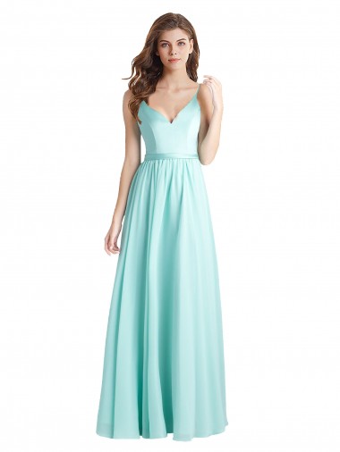 V-Back Soft Chiffon & Satin V-Neck Long Sleeveless Bridesmaid Dress Southampton